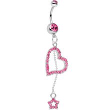 Load image into Gallery viewer, Pink Paved Heart and Star Dangle Belly Ring
