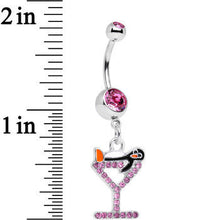 Load image into Gallery viewer, Pink Paved Martini Glass with Pengiun Dangle Belly Ring
