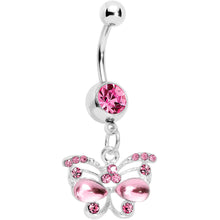 将图片加载到图库查看器，Pink Gem Butterfly Dangle Belly Ring
