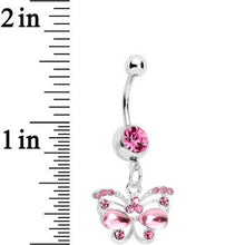 将图片加载到图库查看器，Pink Gem Butterfly Dangle Belly Ring
