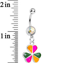 Load image into Gallery viewer, Aurora Gem Pink Orange Green Clover Dangle Belly Ring
