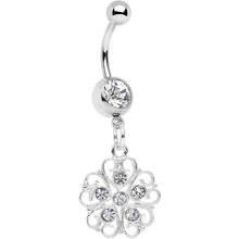 Load image into Gallery viewer, Clear Gem Flower Heart Dangle Belly Ring
