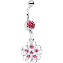 将图片加载到图库查看器，Pink Gem Flower Heart Dangle Belly Ring
