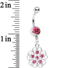 将图片加载到图库查看器，Pink Gem Flower Heart Dangle Belly Ring
