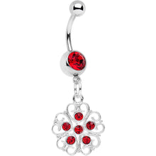 将图片加载到图库查看器，Red Gem Flower Heart Dangle Belly Ring
