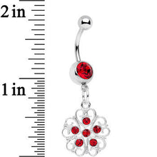 将图片加载到图库查看器，Red Gem Flower Heart Dangle Belly Ring
