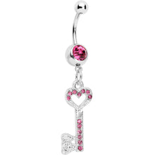 将图片加载到图库查看器，Pink Gem Key to Unlock Love Dangle Belly Ring
