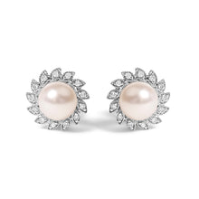将图片加载到图库查看器，10K White Gold Heirloom-Style Pearl and Diamond Accent Halo Stud Earrings (I-J color, I1-I2 Clarity)
