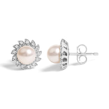 将图片加载到图库查看器，10K White Gold Heirloom-Style Pearl and Diamond Accent Halo Stud Earrings (I-J color, I1-I2 Clarity)
