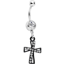 将图片加载到图库查看器，Clear Gem Black Cross Dangle Belly Ring

