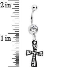 将图片加载到图库查看器，Clear Gem Black Cross Dangle Belly Ring

