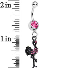 Load image into Gallery viewer, Pink Gem Black Flamingo Dangle Belly Ring
