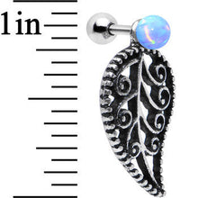 Load image into Gallery viewer, 16G Blue Synthetic Opal Steel Leaf Cartilage Dangle Earring

