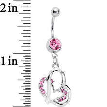 Load image into Gallery viewer, Pink Gem Duo of Hearts Dangle Belly Ring
