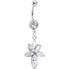 将图片加载到图库查看器，Clear Cubic Zirconia Double Flower Dangle Belly Ring
