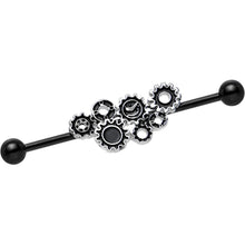 Load image into Gallery viewer, Black Plated Stainless Steel Steampunk Gears Industrial   Barbell 36mm

