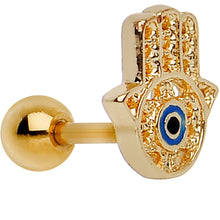Load image into Gallery viewer, Gold Plated Stainless Steel All-Seeing Hamsa Tragus Cartilage Earring
