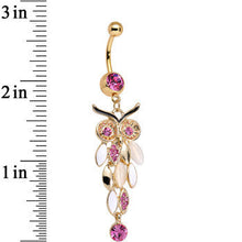 Load image into Gallery viewer, Pink Gem White Faux Opal Gold Anodized Feather Owl Dangle Belly Ring

