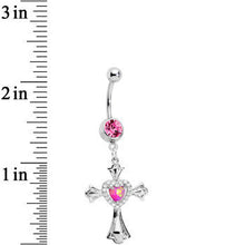 Load image into Gallery viewer, Pink Gem Pink Imitation Opal Cross Heart Dangle Belly Ring
