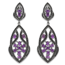 Load image into Gallery viewer, 5.74 Carat Genuine Amethyst and Black Spinel .925 Sterling Silver Earrings
