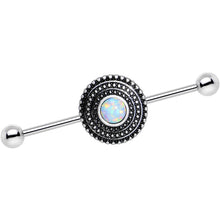Load image into Gallery viewer, White Synthetic Opal Stainless Steel Medallion Industrial Barbell 37mm
