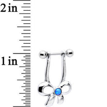 将图片加载到图库查看器，16G Blue Synthetic Opal Stainless Steel Bow Dangle Helix Earring
