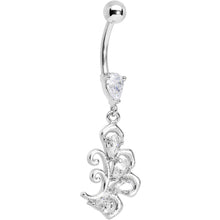 Load image into Gallery viewer, Clear Cubic Zirconia Palm Leaf Dangle Belly Ring
