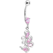将图片加载到图库查看器，Pink Cubic Zirconia Palm Leaf Dangle Belly Ring
