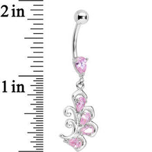 将图片加载到图库查看器，Pink Cubic Zirconia Palm Leaf Dangle Belly Ring
