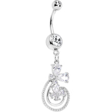 将图片加载到图库查看器，Clear Cubic Zirconia Swirl Flowers Dangle Belly Ring
