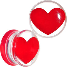 Load image into Gallery viewer, Clear Acrylic Red Heart Double Flare Saddle Plug Set 2G to 20mm
