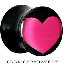 Load image into Gallery viewer, 00G Black Acrylic Hot Pink Heart Saddle Plug
