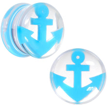 将图片加载到图库查看器，9/16 Clear Acrylic Double Flare Blue Anchor Saddle Plug Set
