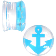 将图片加载到图库查看器，9/16 Clear Acrylic Double Flare Blue Anchor Saddle Plug Set
