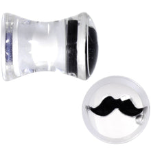 Load image into Gallery viewer, Clear Acrylic Double Flare Black Mustache Saddle Plug Set Available in Sizes 6mm to 20mm
