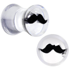 Load image into Gallery viewer, Clear Acrylic Double Flare Black Mustache Saddle Plug Set Available in Sizes 6mm to 20mm
