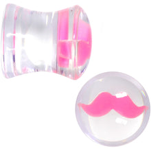 Load image into Gallery viewer, Clear Acrylic Pink Mustache Double Flare Saddle Plug Set 2G to 20mm
