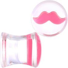 Load image into Gallery viewer, Clear Acrylic Pink Mustache Double Flare Saddle Plug Set 2G to 20mm
