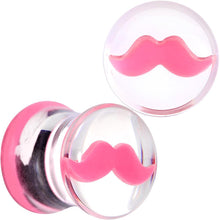 Load image into Gallery viewer, Clear Acrylic Pink Mustache Double Flare Saddle Plug Set 2G to 20mm
