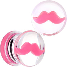 Load image into Gallery viewer, Clear Acrylic Pink Mustache Double Flare Saddle Plug Set 2G to 20mm
