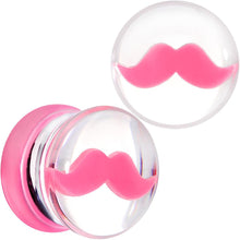 Load image into Gallery viewer, Clear Acrylic Pink Mustache Double Flare Saddle Plug Set 2G to 20mm
