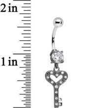 Load image into Gallery viewer, 925 Sterling Silver Clear Gem Heart Key Dangle Belly Ring
