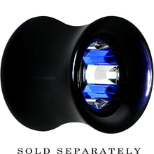 Load image into Gallery viewer, Black Acrylic Blue and Clear Gem Inlay Saddle Tunnel Plug 0G to 1 Inch
