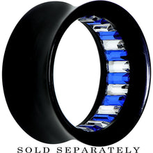 Load image into Gallery viewer, Black Acrylic Blue and Clear Gem Inlay Saddle Tunnel Plug 0G to 1 Inch
