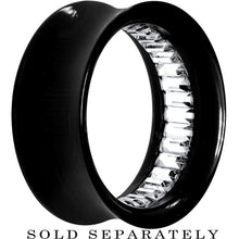Load image into Gallery viewer, Black Acrylic Clear Gem Inlay Saddle Tunnel Plug 0G to 1 Inch
