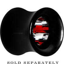 Load image into Gallery viewer, Black Acrylic Red and Clear Gem Inlay Saddle Tunnel Plug 0G to 1 Inch
