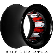 Load image into Gallery viewer, Black Acrylic Red and Clear Gem Inlay Saddle Tunnel Plug 0G to 1 Inch
