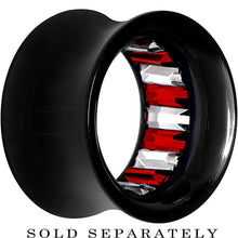 Load image into Gallery viewer, Black Acrylic Red and Clear Gem Inlay Saddle Tunnel Plug 0G to 1 Inch
