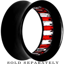 Load image into Gallery viewer, Black Acrylic Red and Clear Gem Inlay Saddle Tunnel Plug 0G to 1 Inch

