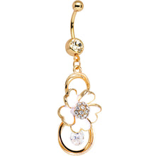 将图片加载到图库查看器，Clear Gem Gold Anodized White Heart Petal Flower Dangle Belly Ring
